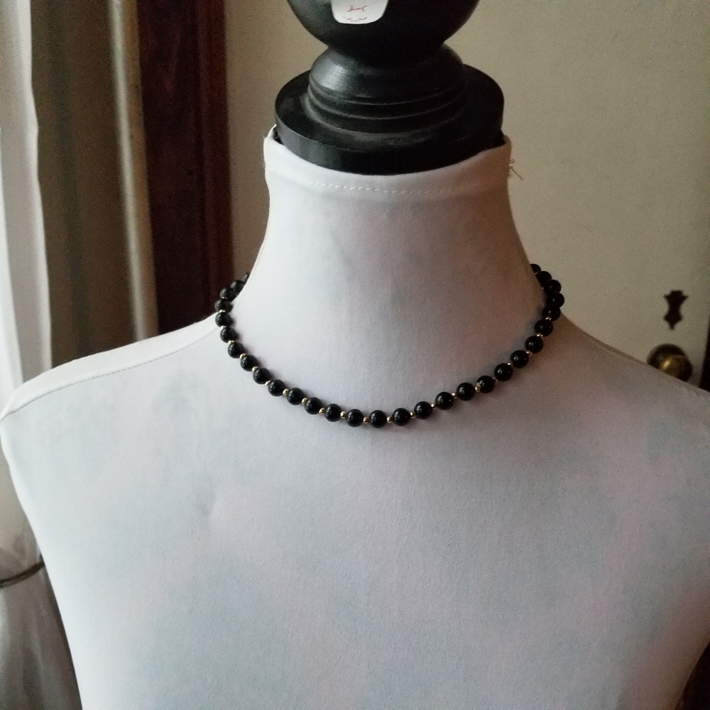 Vintage necklace black beads necklace gold tone retro - Picture 3 of 12